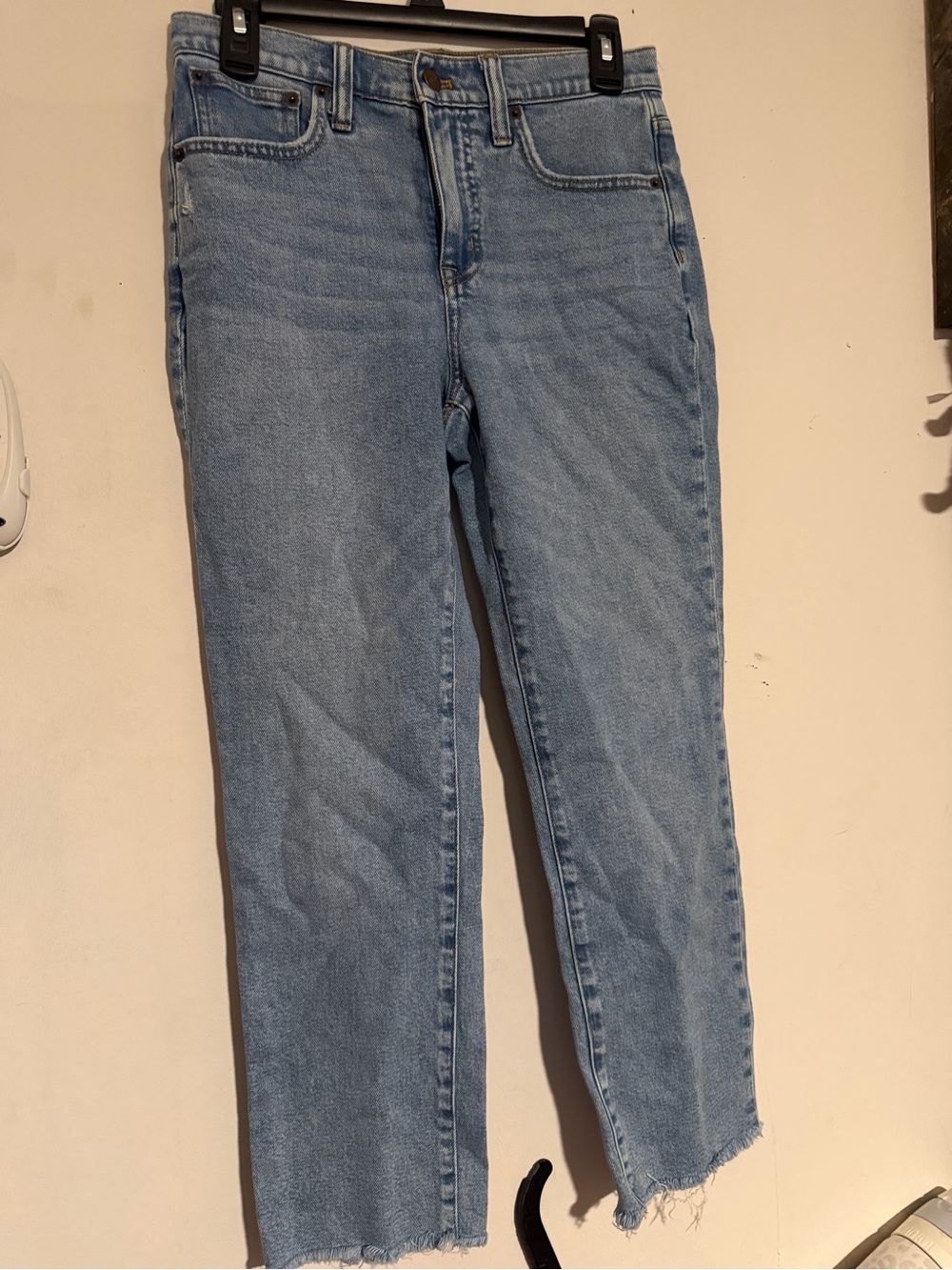 J.Crew Essential Straight Jeans High Rise Light Wash Raw Hem Size 26